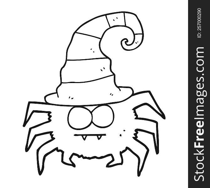 freehand drawn black and white cartoon halloween spider