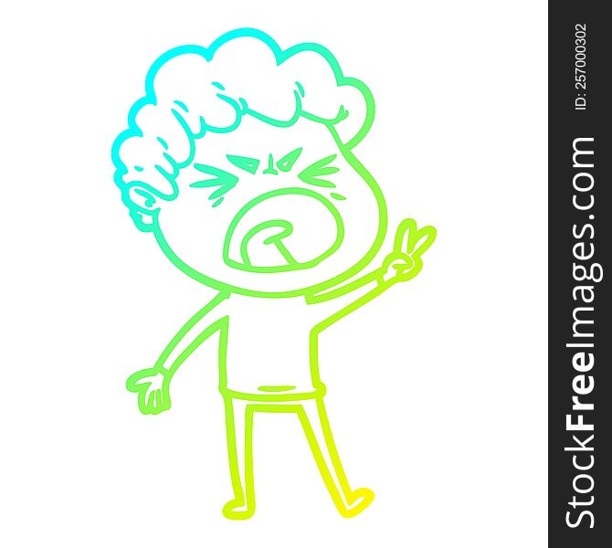 Cold Gradient Line Drawing Cartoon Furious Man