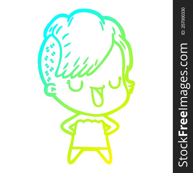 Cold Gradient Line Drawing Cute Cartoon Girl With Hipster Haircut