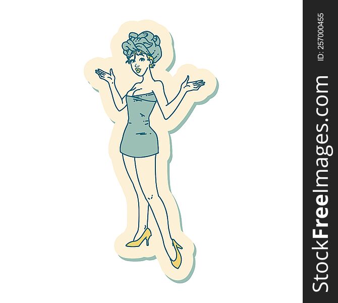 Tattoo Style Sticker Of A Pinup Girl In Towels