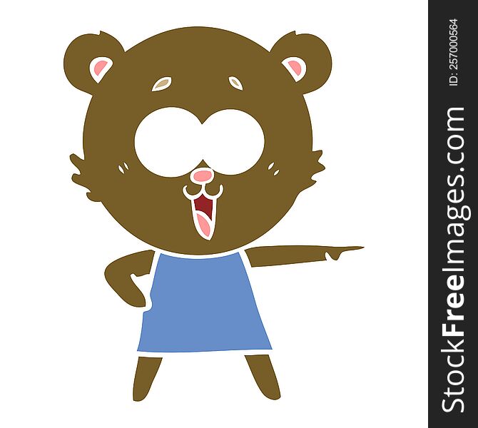 Laughing Pointing Teddy Bear Flat Color Style Cartoon