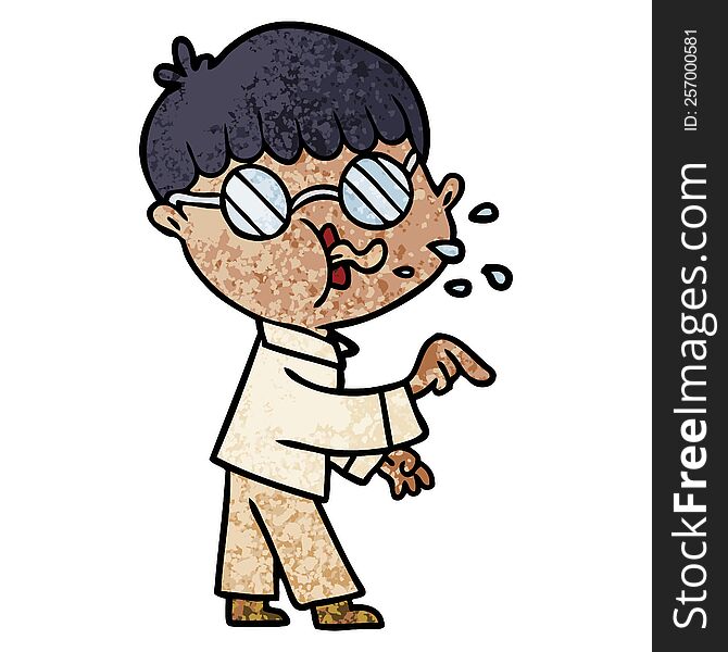 cartoon boy wearing spectacles and making point. cartoon boy wearing spectacles and making point