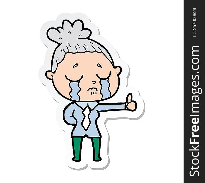 sticker of a cartoon crying businesswoman