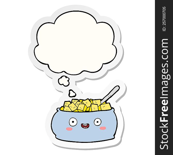 cute cartoon bowl of sugar with thought bubble as a printed sticker