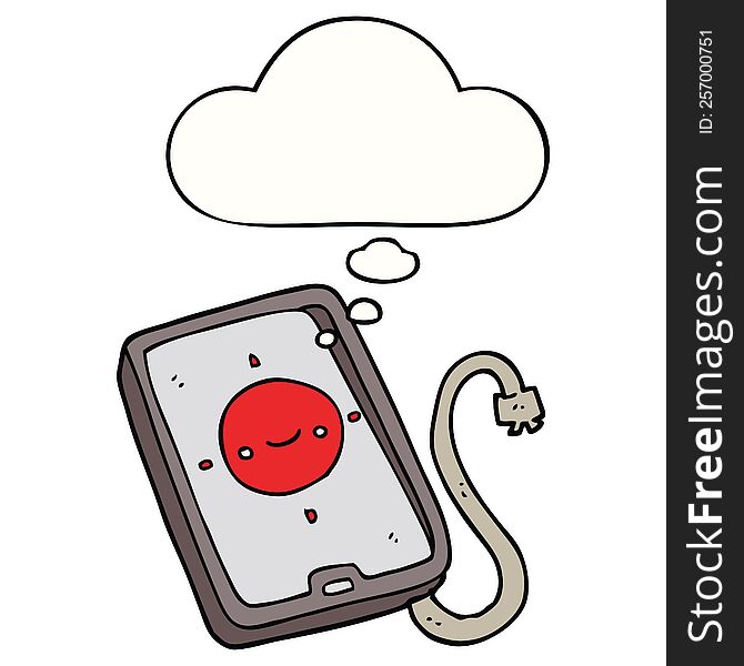 cartoon mobile phone device with thought bubble