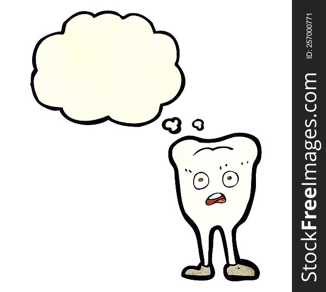 cartoon yellowing  tooth with thought bubble