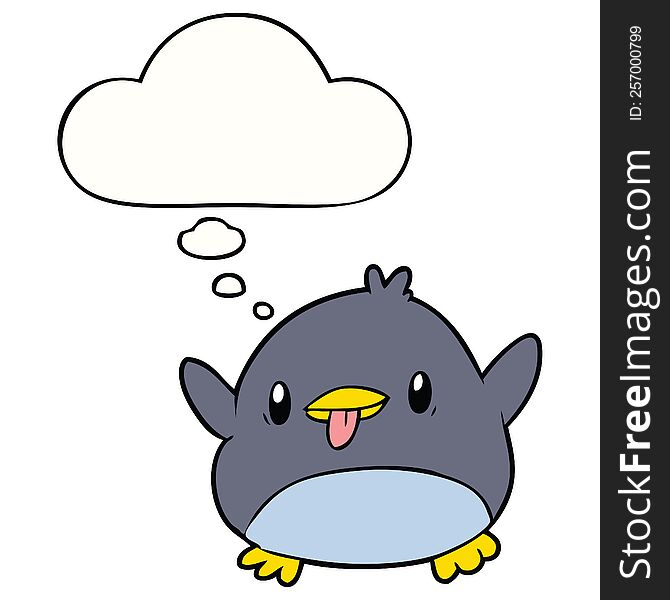 cute cartoon penguin with thought bubble. cute cartoon penguin with thought bubble