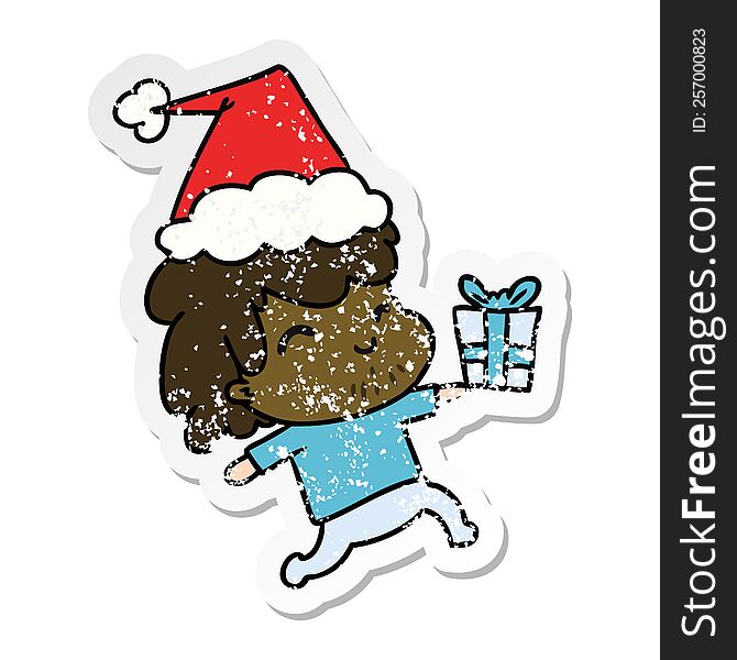 Christmas Distressed Sticker Cartoon Of Kawaii Boy