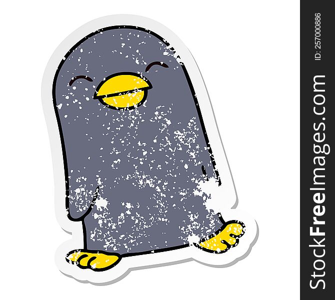 distressed sticker of a quirky hand drawn cartoon penguin