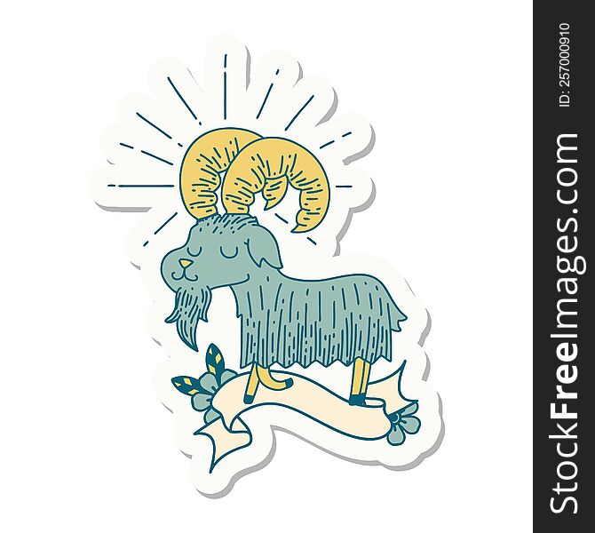 sticker of a tattoo style happy goat