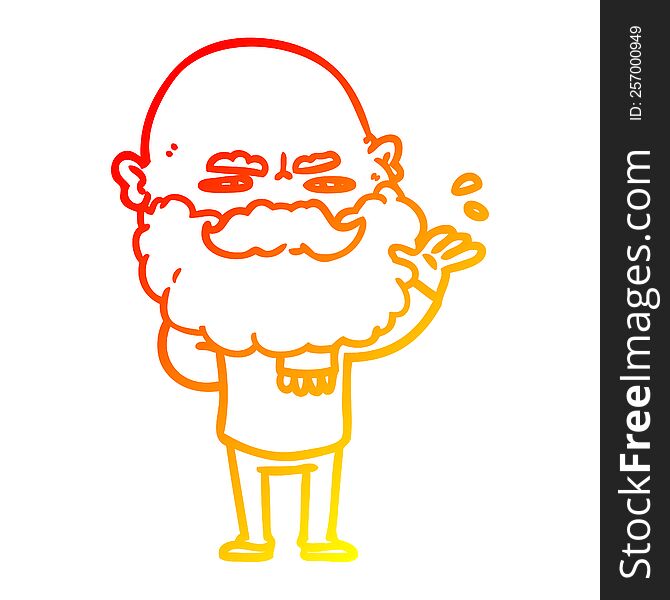 Warm Gradient Line Drawing Cartoon Dismissive Man With Beard Frowning