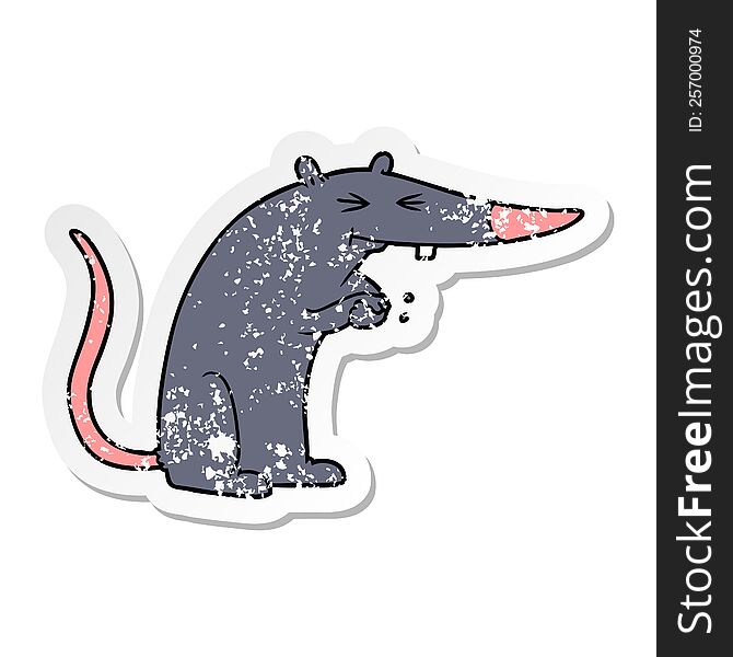 distressed sticker of a cartoon sneaky rat