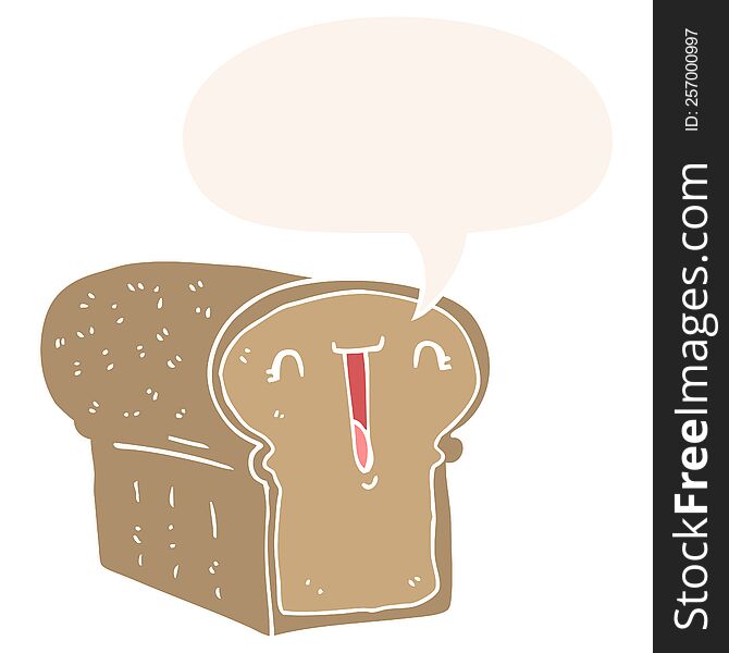 cute cartoon loaf of bread with speech bubble in retro style