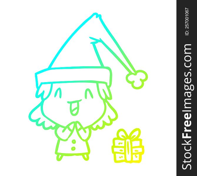 cold gradient line drawing of a girl wearing christmas hat