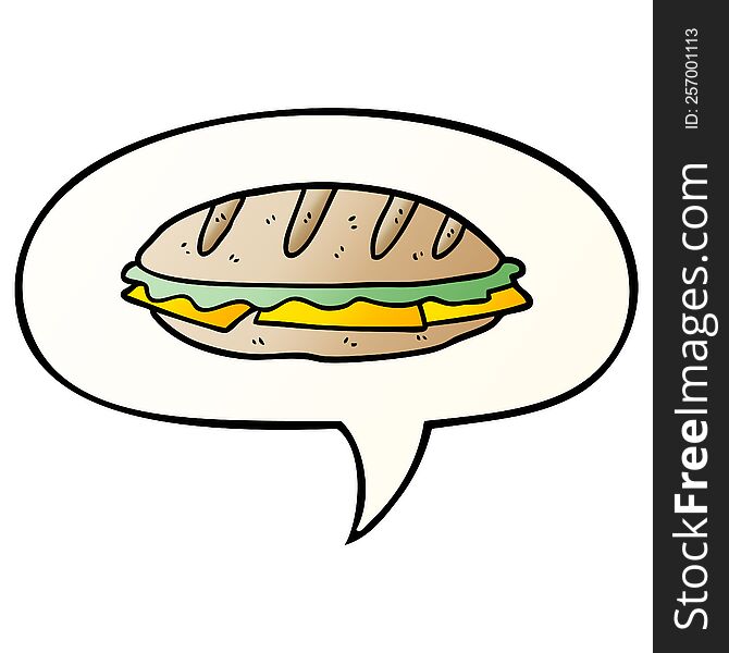 cartoon chesse sandwich with speech bubble in smooth gradient style