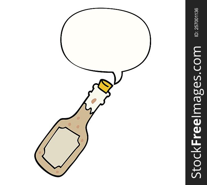 cartoon beer bottle with speech bubble. cartoon beer bottle with speech bubble