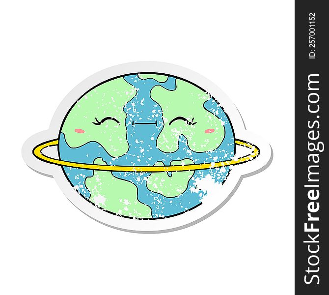 distressed sticker of a cartoon habitable alien planet