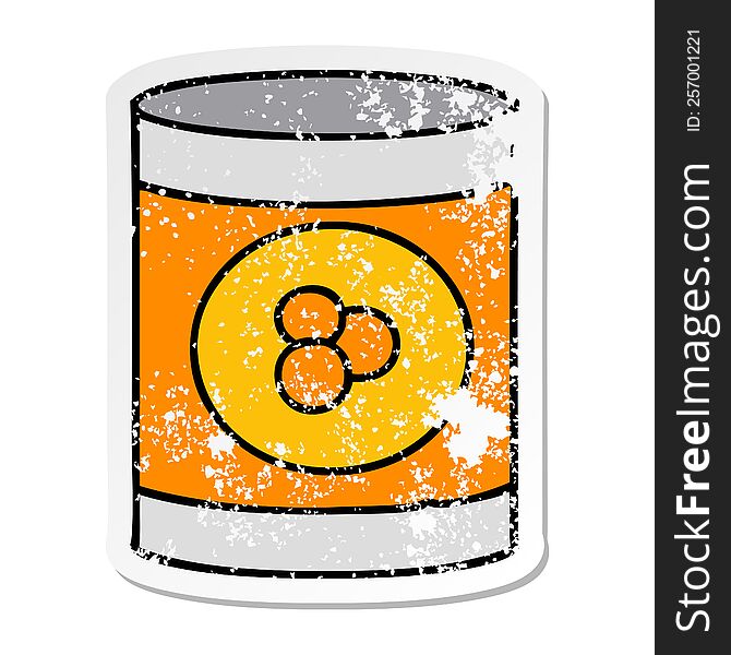 hand drawn distressed sticker cartoon doodle of a can of peaches
