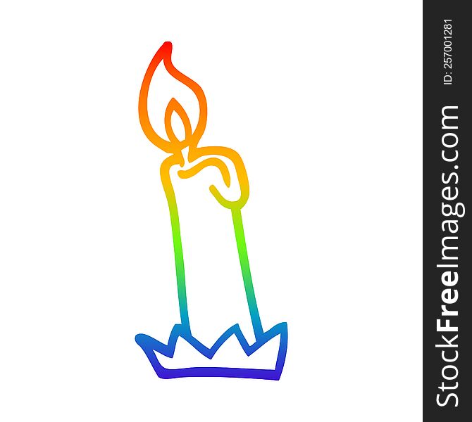 rainbow gradient line drawing of a cartoon birthday candle