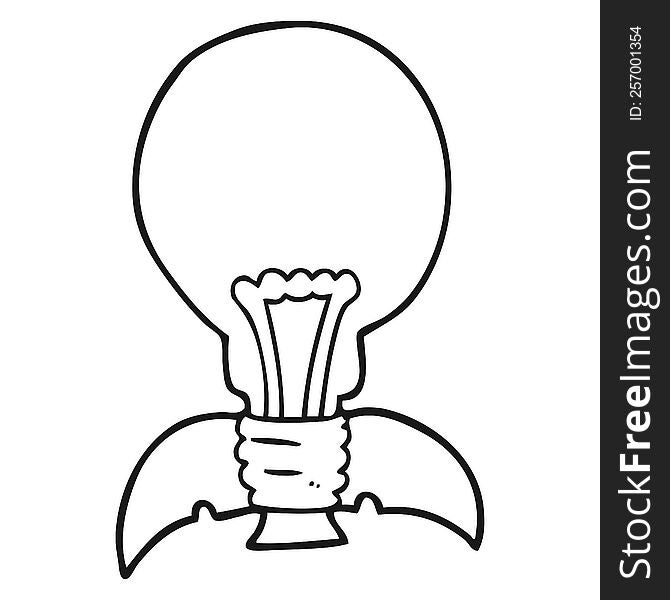 freehand drawn black and white cartoon lightbulb rocket ship