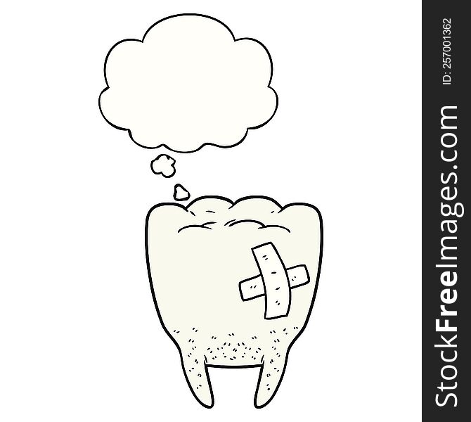cartoon bad tooth with thought bubble. cartoon bad tooth with thought bubble