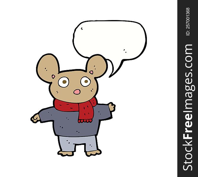 cartoon mouse in clothes with speech bubble