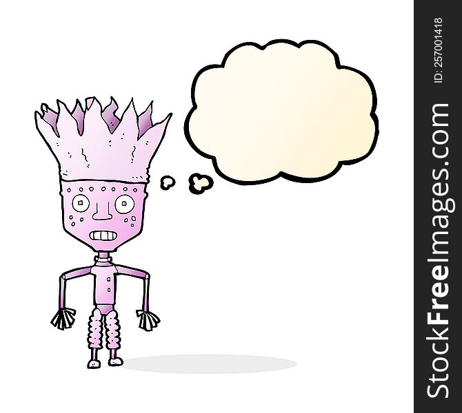 Funny Cartoon Robot Wearing Crown With Thought Bubble