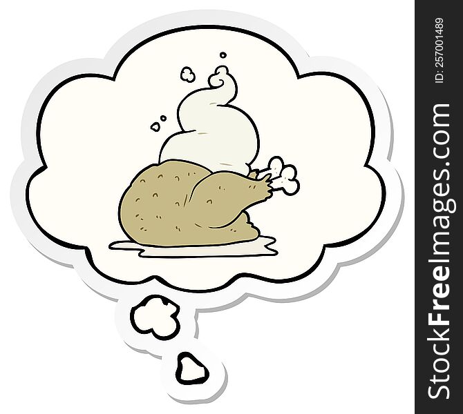 cartoon cooked chicken with thought bubble as a printed sticker