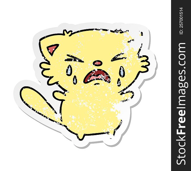 Distressed Sticker Cartoon Of Cute Kawaii Crying Cat