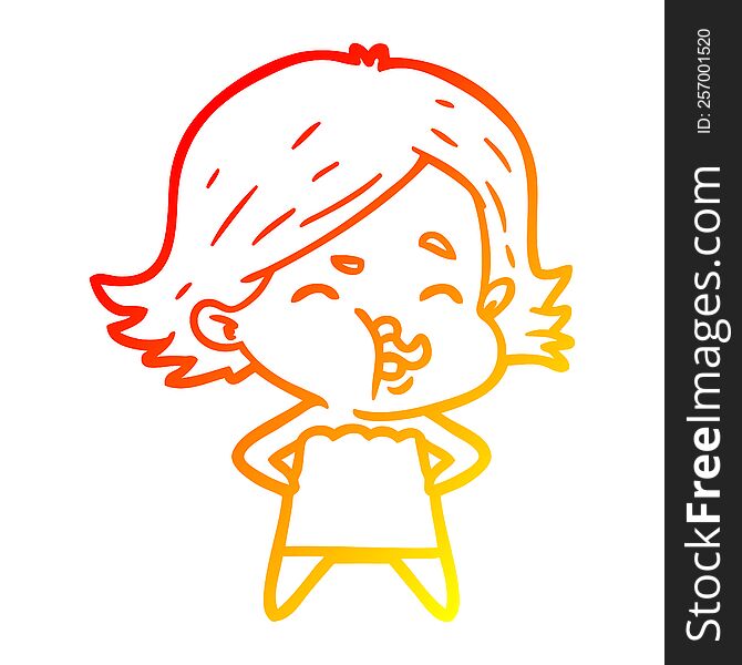 warm gradient line drawing cartoon girl pulling face