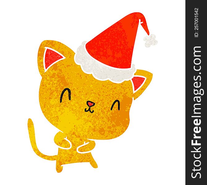 hand drawn christmas retro cartoon of kawaii cat