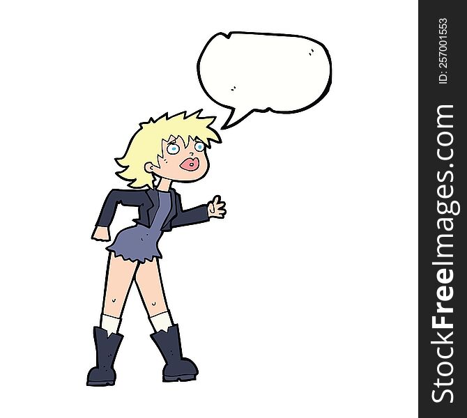 cartoon girl in leather jacket with speech bubble