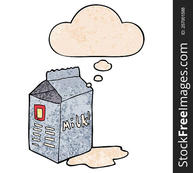 Cartoon Milk Carton And Thought Bubble In Grunge Texture Pattern Style