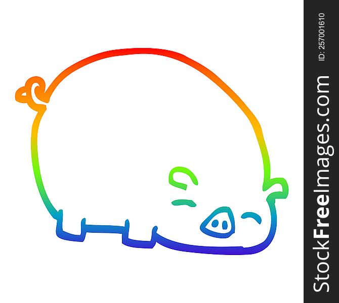 Rainbow Gradient Line Drawing Cartoon Pig