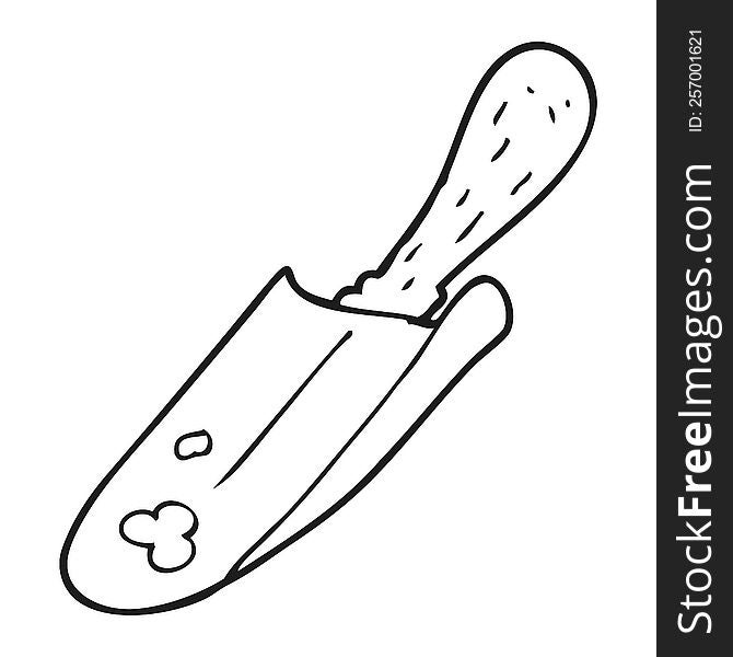 freehand drawn black and white cartoon shovel