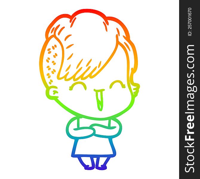 rainbow gradient line drawing cartoon happy hipster girl