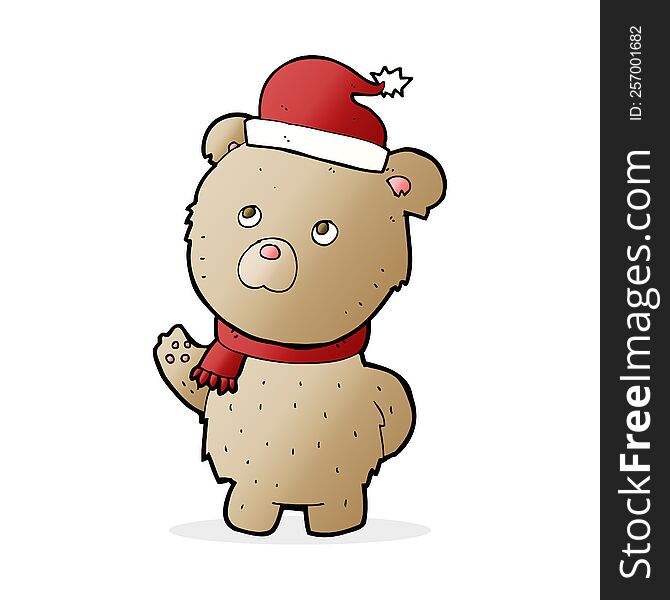 cartoon teddy bear wearing christmas hat. cartoon teddy bear wearing christmas hat