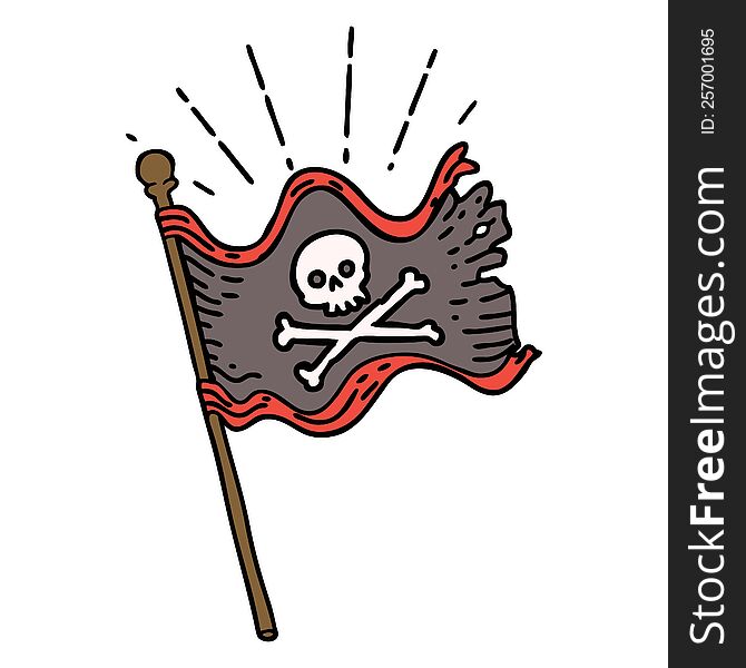 Traditional Tattoo Style Waving Pirate Flag