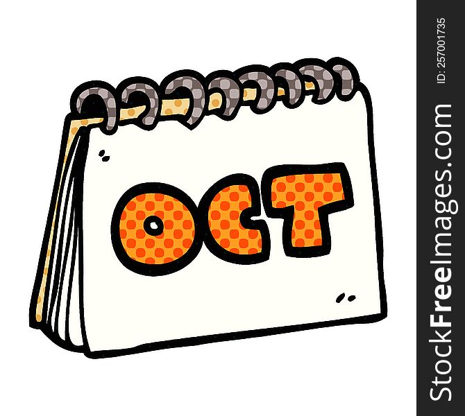 Cartoon Doodle Calendar Showing Month Of October