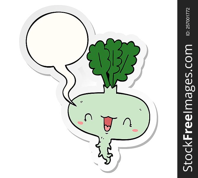 cartoon turnip with speech bubble sticker. cartoon turnip with speech bubble sticker