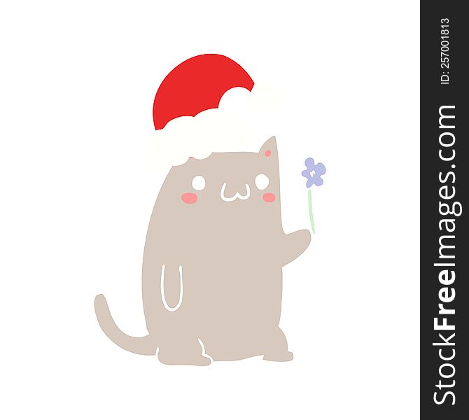 Cute Flat Color Style Cartoon Christmas Cat