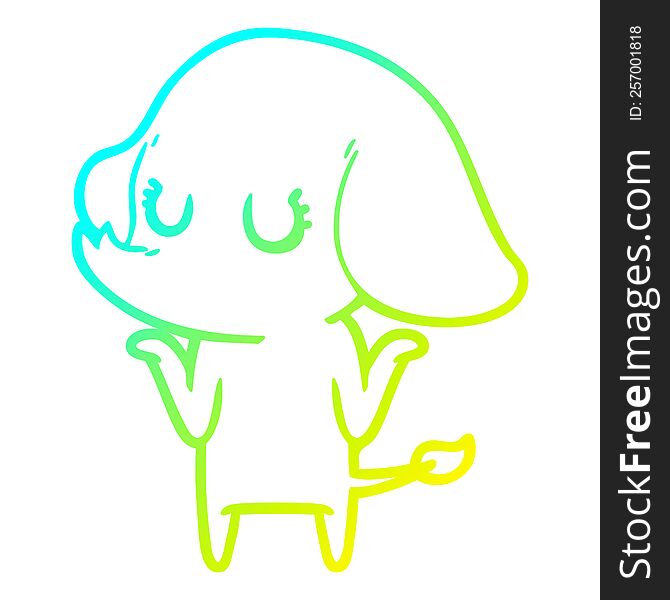 Cold Gradient Line Drawing Cute Elephant Shrugging Shoulders