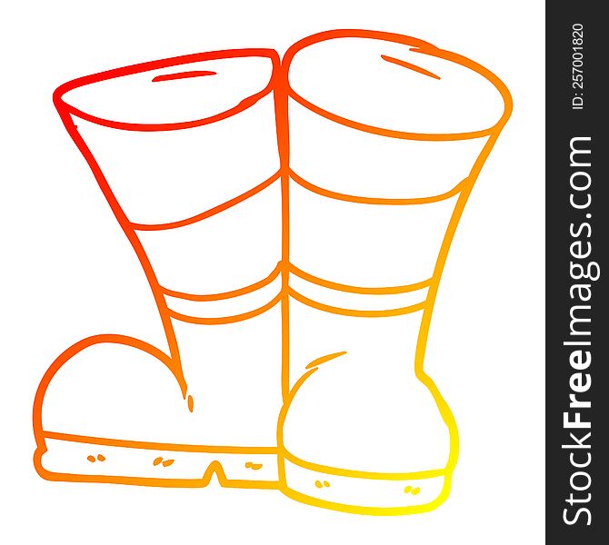 warm gradient line drawing of a wellington boots cartoon