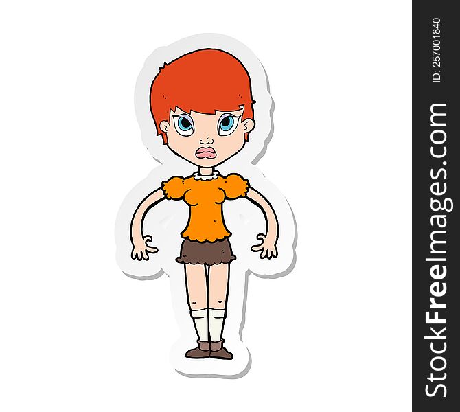 Sticker Of A Cartoon Woman Looking Annoyed