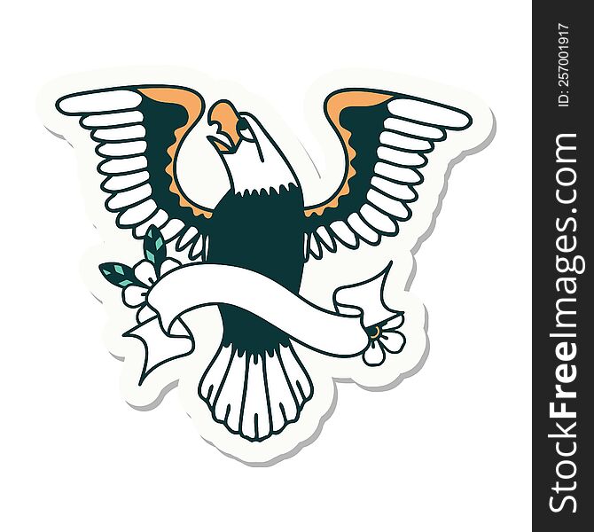 Tattoo Sticker With Banner Of An American Eagle