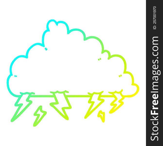 Cold Gradient Line Drawing Cartoon Thundercloud