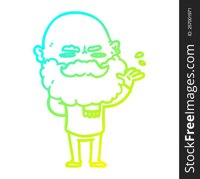 cold gradient line drawing of a cartoon dismissive man with beard frowning