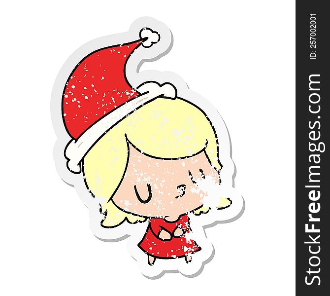 hand drawn christmas distressed sticker cartoon of kawaii girl