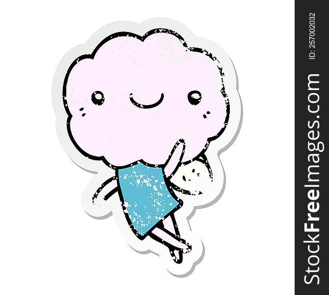 Distressed Sticker Of A Cute Cloud Head Creature