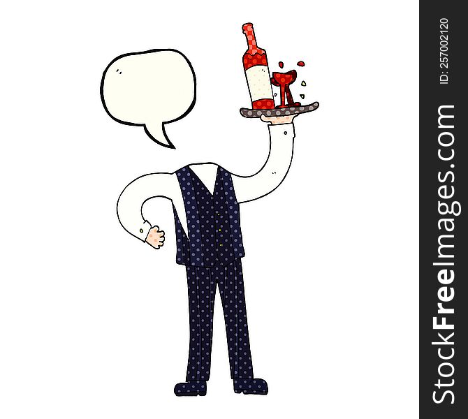 freehand drawn comic book speech bubble cartoon headless waiter (add own photos